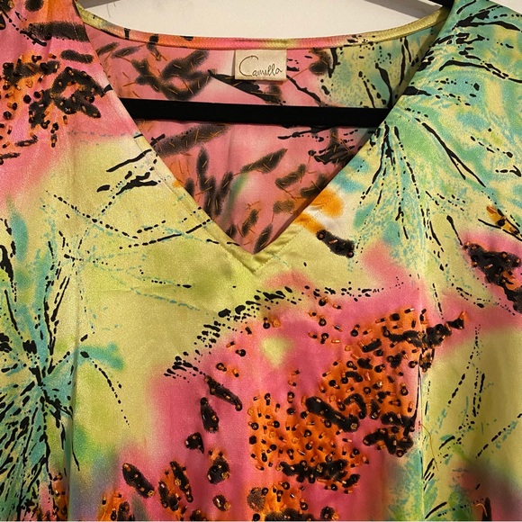 Camilla Tie Dye Silk Beaded Caftan Tunic - Picture 2 of 11